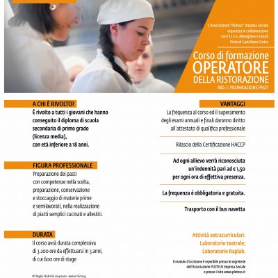 “OPERATORE DELLA RISTORAZIONE – Ind. 1: PREPARAZIONE PASTI”  Corso gratuito