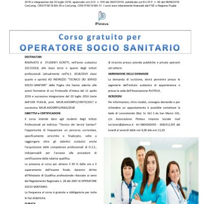 “Operatore Socio Sanitario (O.S.S.)” Protocollo d’Intesa dell’11 aprile 2016 e integrazione del 20 luglio 2016