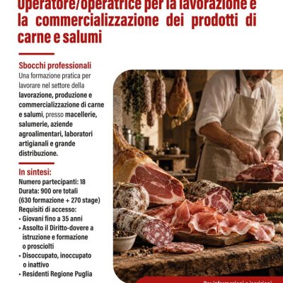 Corso OPERATORE/OPERATRICE PER LA LAVORAZIONE DEI PRODOTTI E LA COMMERCIALIZZAZIONE DEI PRODOTTI DI CARNE E SALUMI